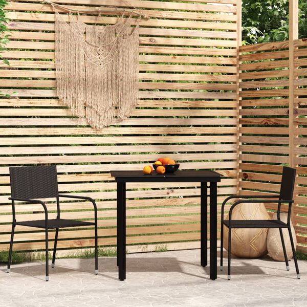 vidaXL Garden Dining Set Black Powder-coated steel, PE rattan, glass