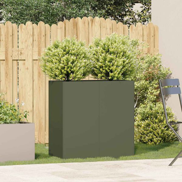vidaXL Planter Olive Green Cold-Rolled Steel Large Durable Rectangular