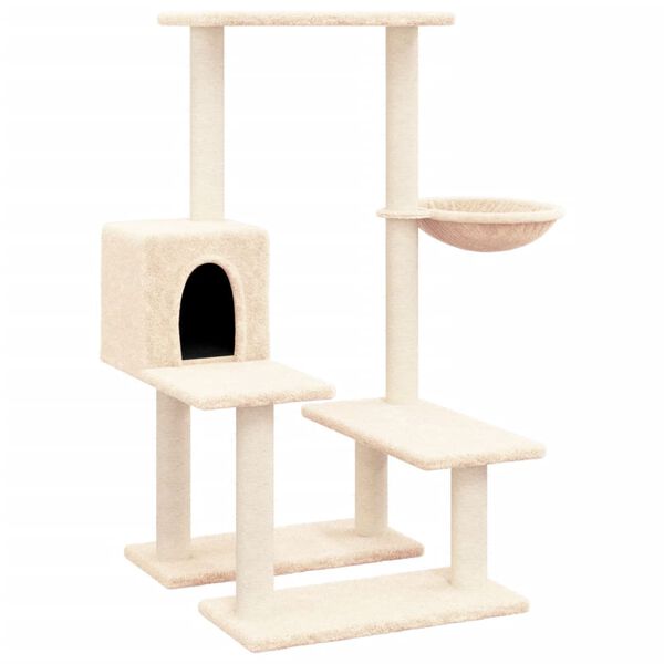 vidaXL Cat Tree Cream Engineered wood, Plush, Sisal Large Modern