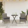 vidaXL 3 Piece Bistro Set with Cushions Grey Poly Rattan and Glass