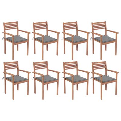 vidaXL Stackable Patio Chairs with Cushions 8 pcs Solid Teak Wood