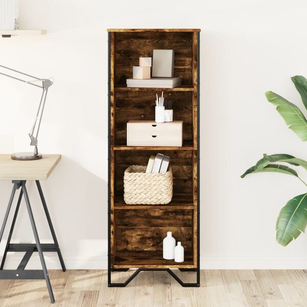 vidaXL Bookcase Smoked oak Engineered wood, Metal Medium Bookcase