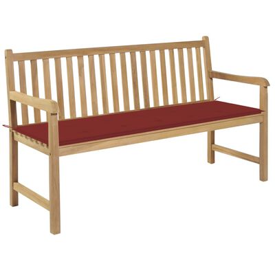 vidaXL Patio Bench with Red Cushion 59.1" Solid Teak Wood