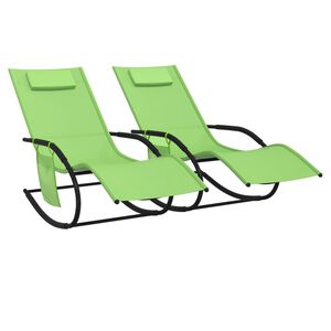 vidaXL Rocking Sun Loungers 2 pcs Green Steel and Textilene