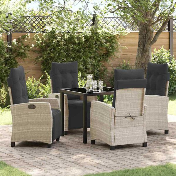 vidaXL Garden Dining Set with Cushion 5 pcs Light Grey Poly Rattan