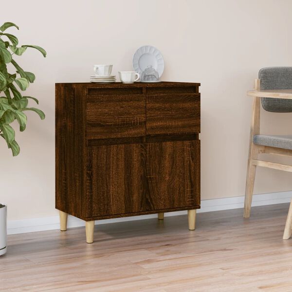 vidaXL Sideboard Brown Oak Engineered Wood, Solid Eucalyptus Wood Medium