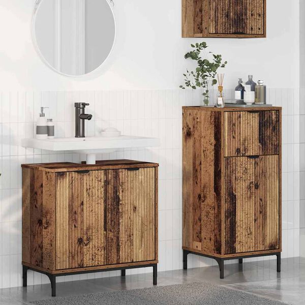 vidaXL Bathroom Furniture Set 2 pcs Old Wood Engineered Wood and Metal