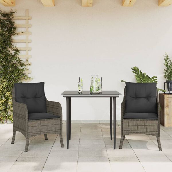vidaXL Garden Dining Set Grey PE rattan, Steel, Tempered Glass 4-seater