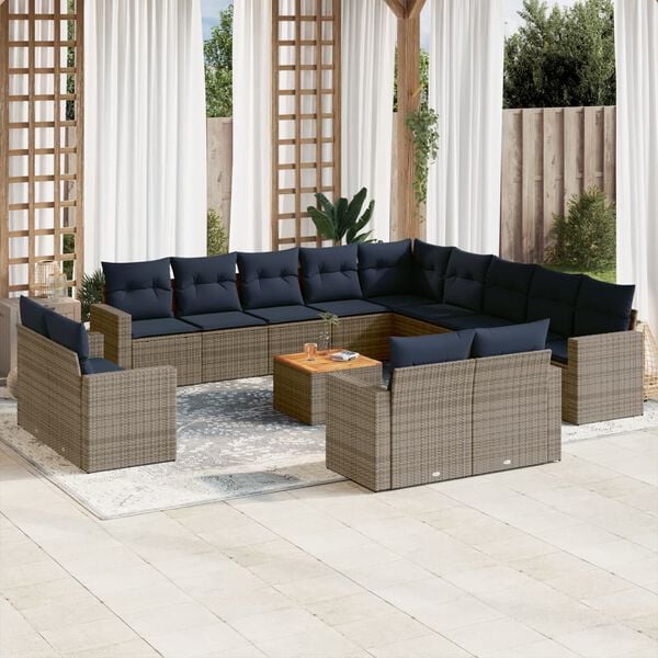 vidaXL 14 Piece Patio Sofa Set with Cushions Gray Poly Rattan