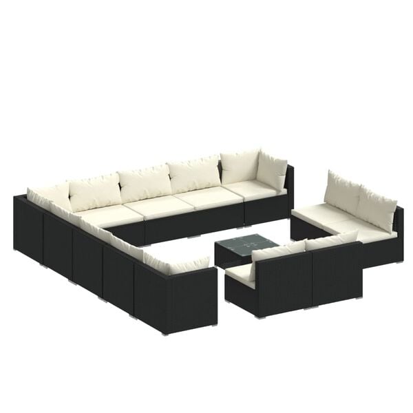 vidaXL Garden Lounge Set Black frame, Cream cushions