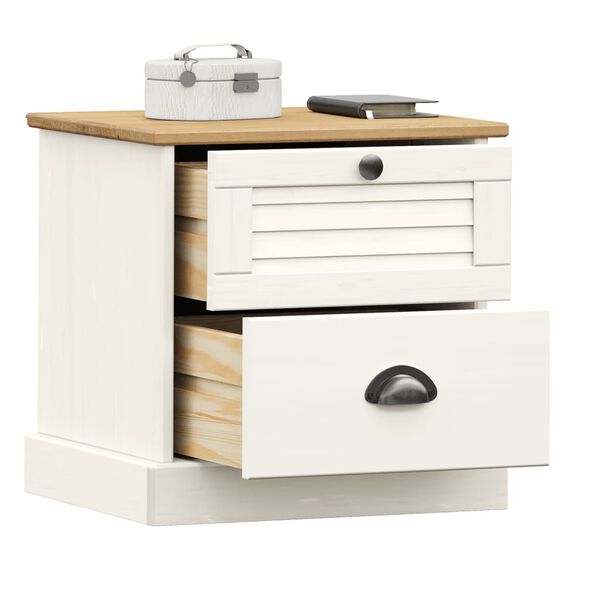 vidaXL Bedside Cabinet White Solid Pine Wood, Engineered Wood, Metal