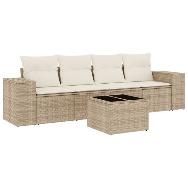 vidaXL Garden Sofa Set Beige PE rattan, powder-coated steel, tempered glass