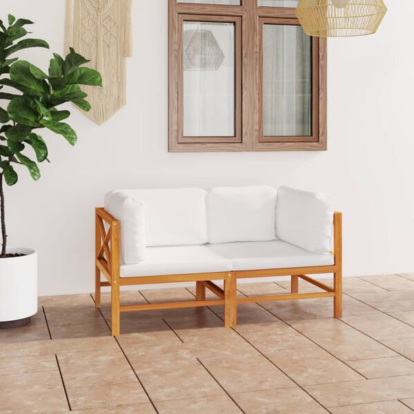 vidaXL 2-seater Garden Sofa Cream Teak wood, Polyester fabric Medium