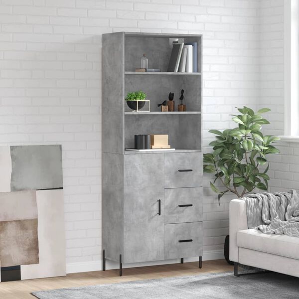 vidaXL Highboard Concrete Gray Engineered Wood, Iron Tall Highboard