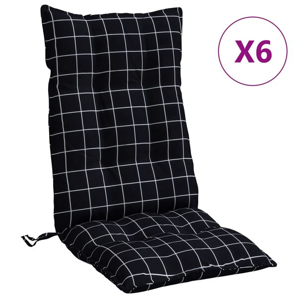 vidaXL Highback Chair Cushion Set of 6 Black Check Pattern