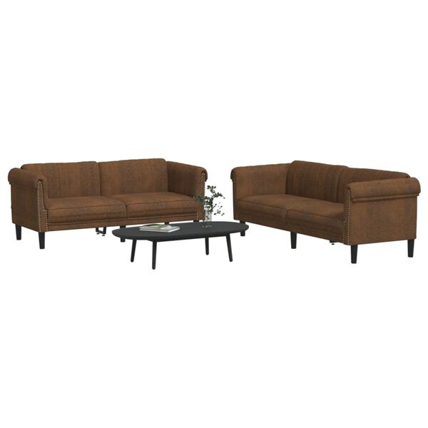 vidaXL Sofa Set Brown Velvet (100% polyester), plywood, solid wood