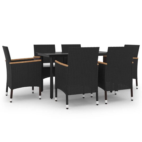 vidaXL Garden Dining Set Black PE rattan 7 Piece Set
