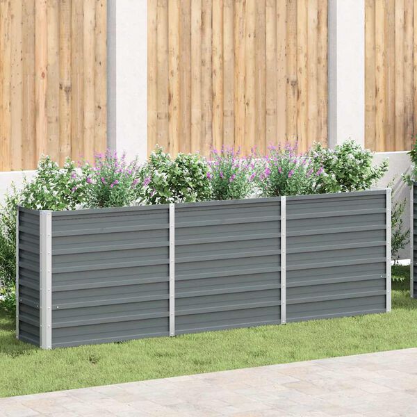 vidaXL Raised Bed Grey Galvanized Steel 94.5 x 15.7 x 30.3 in