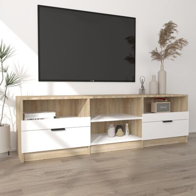 vidaXL TV Cabinet White and Sonoma Oak 59.1"x13.2"x17.7" Engineered Wood