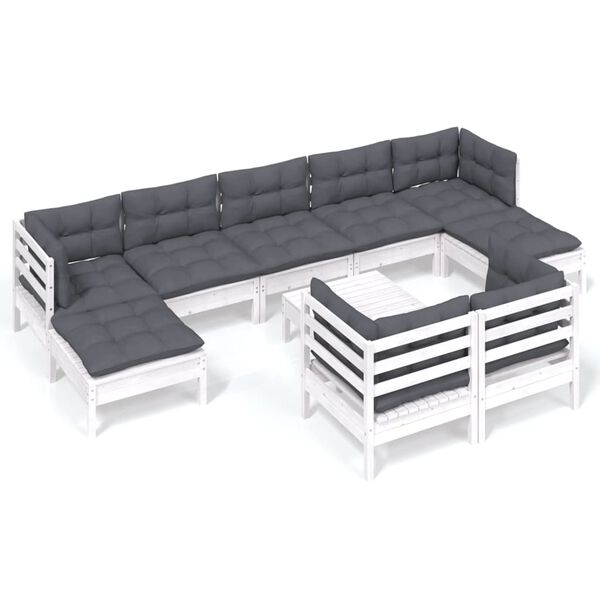 vidaXL Garden Lounge Set White Solid pinewood, fabric (100% polyester)