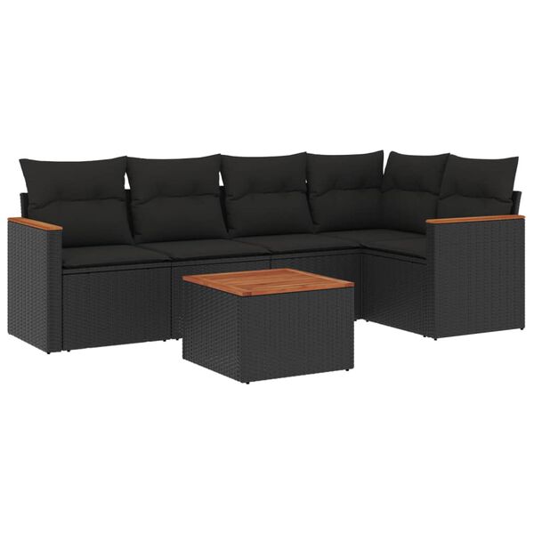 vidaXL Garden Sofa Set Black PE Rattan, Powder-Coated Steel, Acacia Wood
