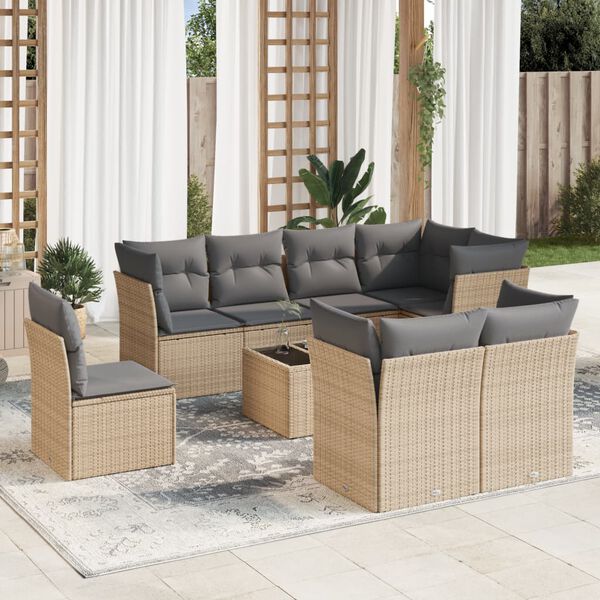 vidaXL Garden Sofa Set Beige PE Rattan, Tempered Glass, Powder-coated Steel