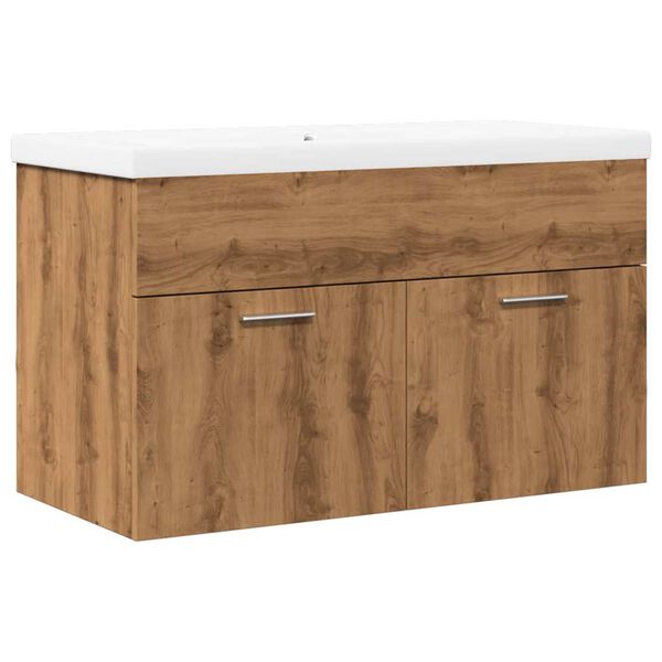 vidaXL Bathroom Furniture Set Artisan oak, White Engineered wood, Ceramic