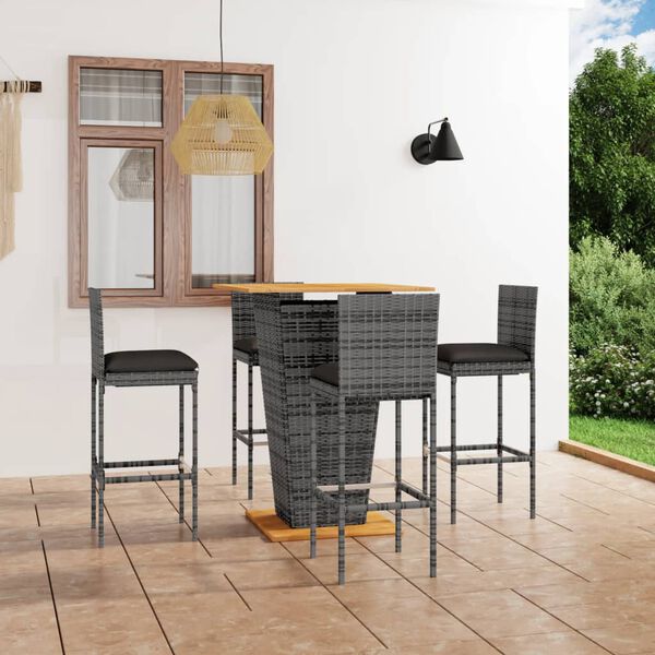 vidaXL Garden Bar Set Grey Poly Rattan Medium Durable Garden Bar Set