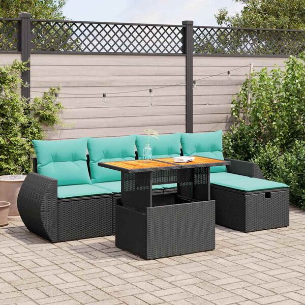 vidaXL 6 Piece Patio Sofa Set with Cushions Brown Poly Rattan Acacia