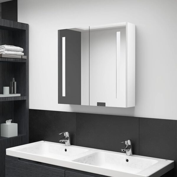 vidaXL Bathroom Cabinet Shining white MDF with melamine finish, glass mirror