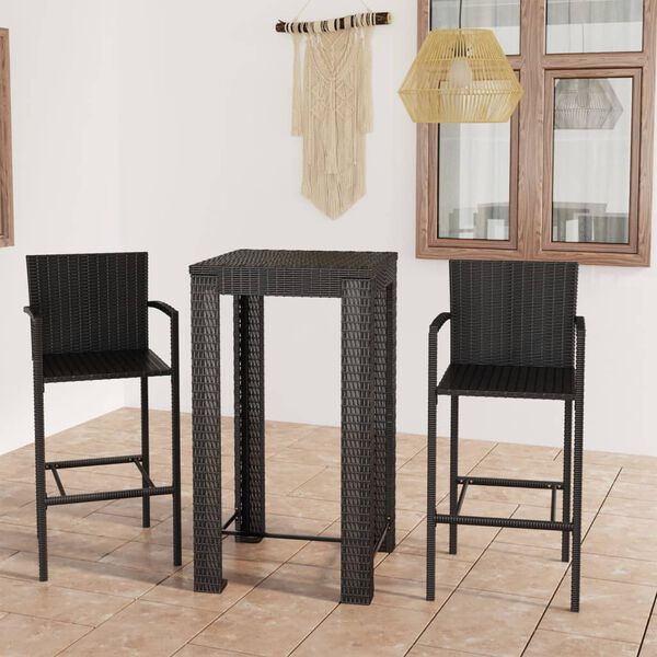 vidaXL Garden Bar Set Black PE rattan, Powder-Coated Steel Standard