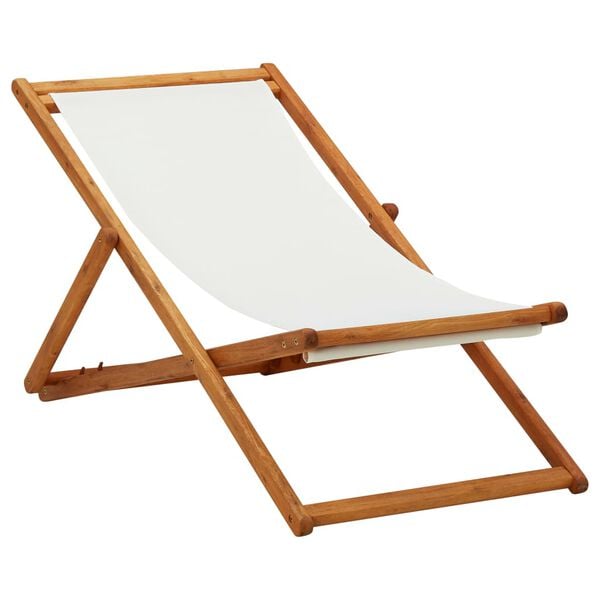 vidaXL Beach Chair Cream White Solid Eucalyptus Wood Medium Foldable