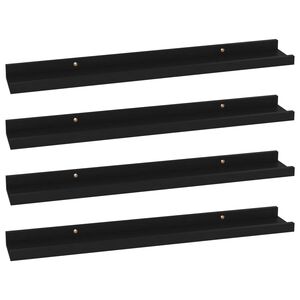 vidaXL Wall Shelf Set of 4 Black MDF 23.6x3.5x1.2 in Wall mounting