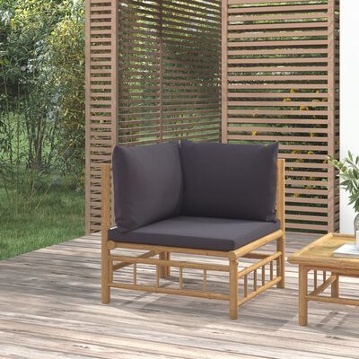 vidaXL Patio Corner Sofa with Dark Gray Cushions Bamboo