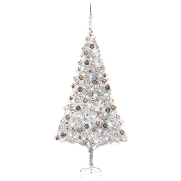 vidaXL Artificial Pre-lit Christmas Tree with Ball Set Silver 82.7" PET