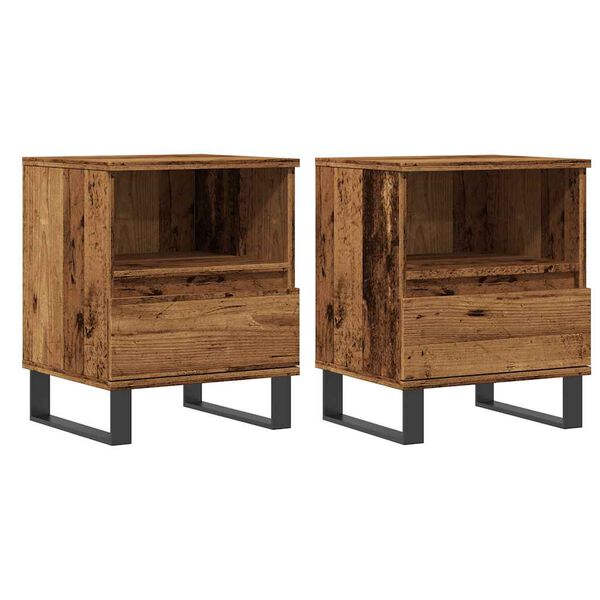 vidaXL Bedside Cabinet Set of 2 Old wood Engineered wood, metal Compact