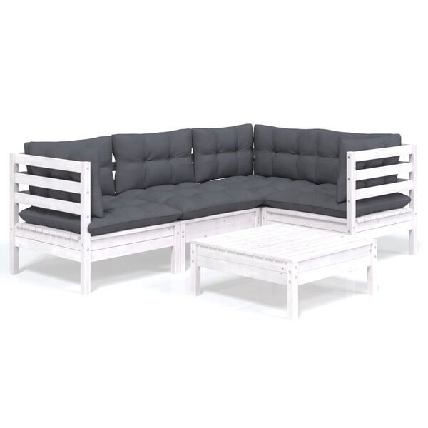 vidaXL Garden Lounge Set White Solid pinewood Medium Modular