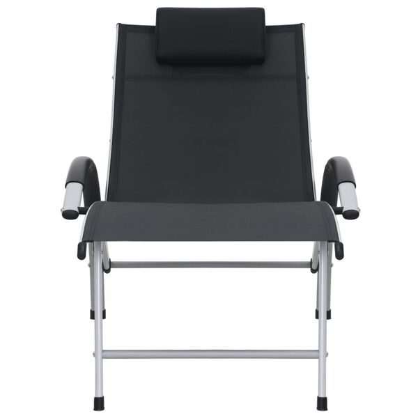 vidaXL Sun Lounger Black, Silver Textilene, Aluminum with Powder Coating