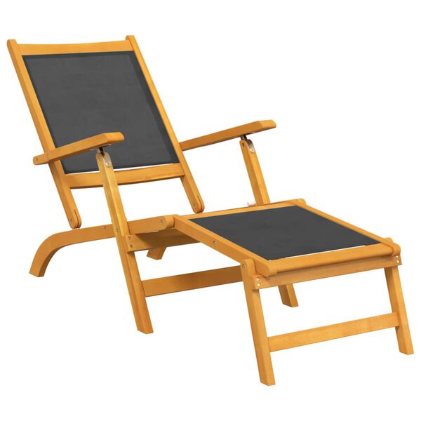 vidaXL Deck Chair Black, Natural Wood Solid Acacia Wood, Textilene