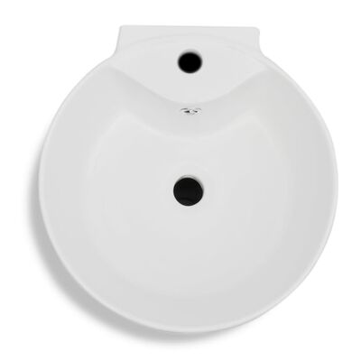 vidaXL Stand Bathroom Basin with Overflow & Faucet Hole Ceramic White