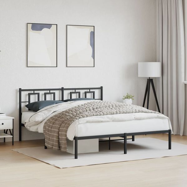 vidaXL Bed Frame Black Powder-Coated Steel King Bed Frame Rectangular