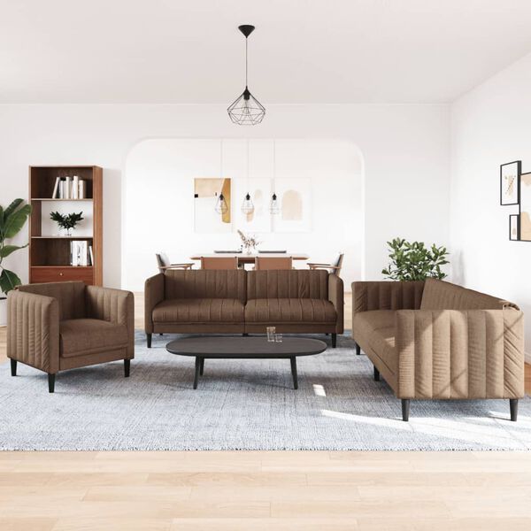 vidaXL Sofa Set Brown Fabric (100% polyester), plywood, solid wood