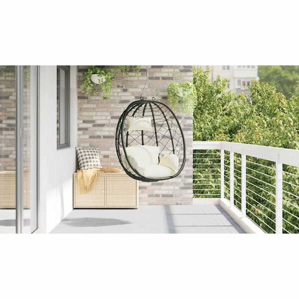 vidaXL Hanging Egg Chair Cream white 91.5 x 60 x 110 cm poly rattan