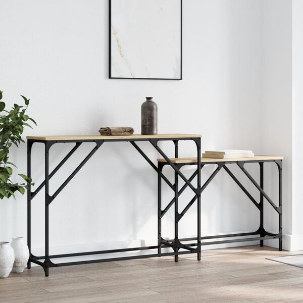 vidaXL Nesting Console Table Sonoma Oak Engineered Wood, Metal Medium