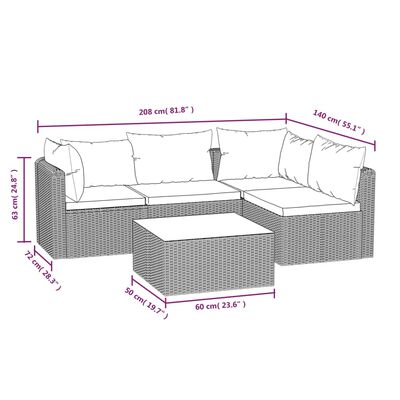 vidaXL 5 Piece Patio Lounge Set with Cushions Poly Rattan Black