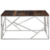 vidaXL Coffee Table Silver, Natural Wood Stainless Steel, Solid Sleeper Wood