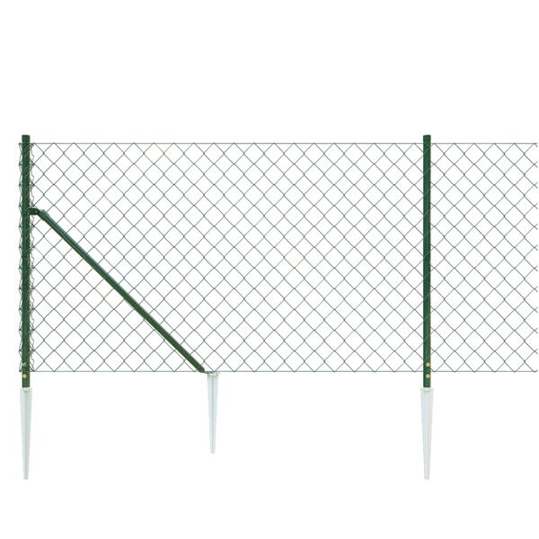 vidaXL Chain Link Fence with Spike Anchors Green 2.6x32.8'