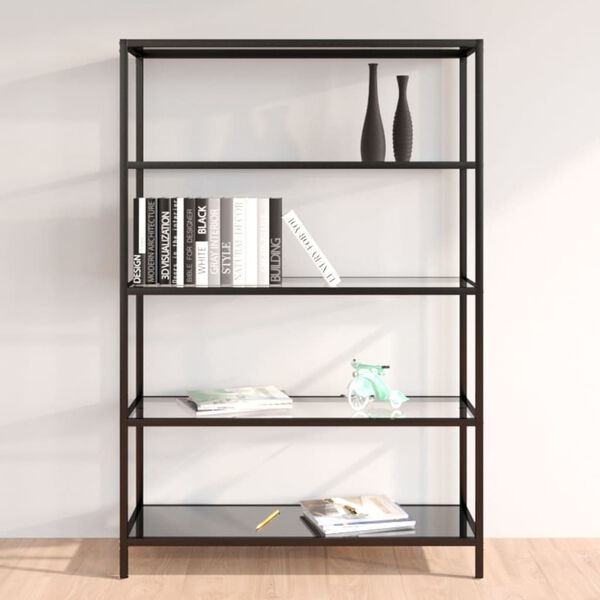 vidaXL Shelf Black and Transparent Tempered Glass, Powder-Coated Iron