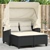 vidaXL Garden Sofa Black PE Rattan 2-Seater Adjustable Armrests