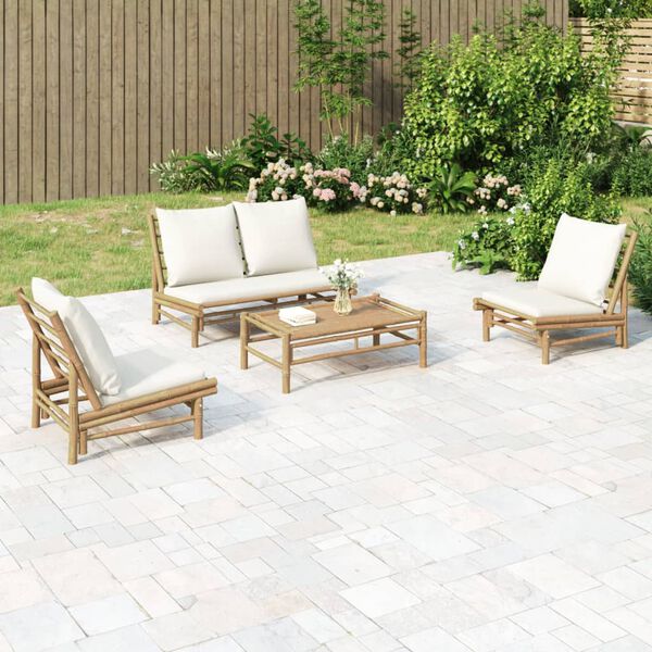 vidaXL Garden Lounge Set Cream white, Natural Bamboo Bamboo, Polyester
